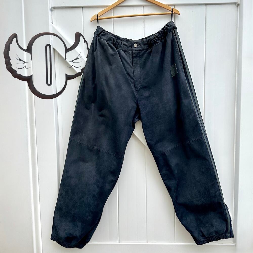 Vintage OutKast Clothing Company 2XL Navy Blue Suede Leather Track Pants Y2K XXL
